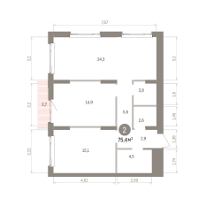 75.00 м² | 11 - 16 эт. 00