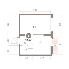 34.00 м² | 9 - 9 эт. 00