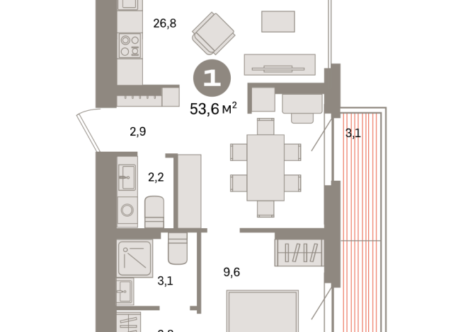 53.00 м² | 9 - 9 эт.