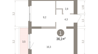 36.00 м² | 7 - 8 эт.