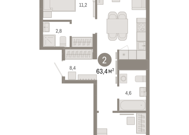 63.00 м² | 8 - 9 эт.