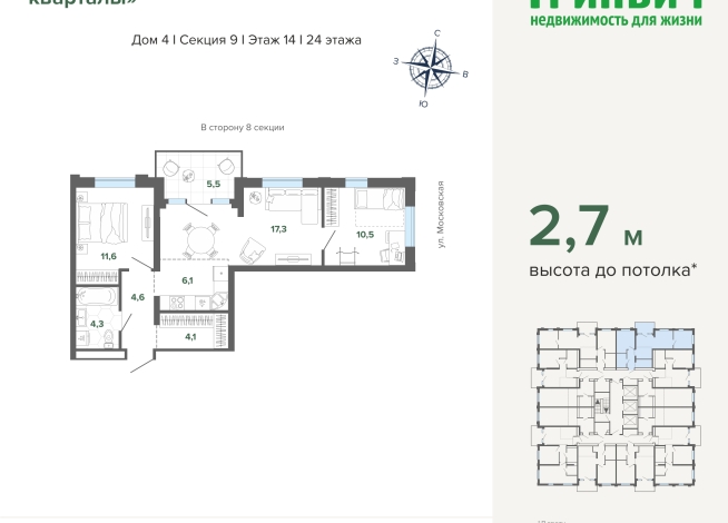 64.00 м² | 14 - 24 эт.