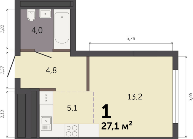 27.10 м² | 21 - 32 эт.