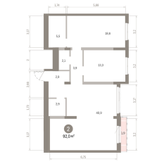 92.00 м² | 16 - 17 эт. 00