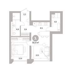 55.00 м² | 7 - 25 эт. 00