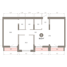 84.00 м² | 9 - 9 эт. 00