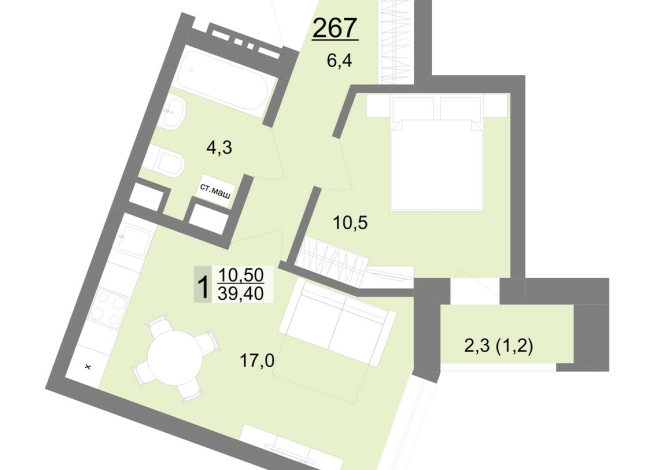 39.00 м² | 7 - 26 эт.