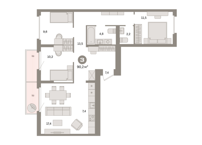 90.00 м² | 9 - 9 эт.