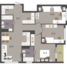 88.60 м² | 4 - 32 эт. 00