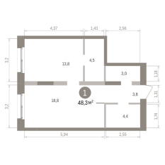 48.00 м² | 9 - 15 эт. 00