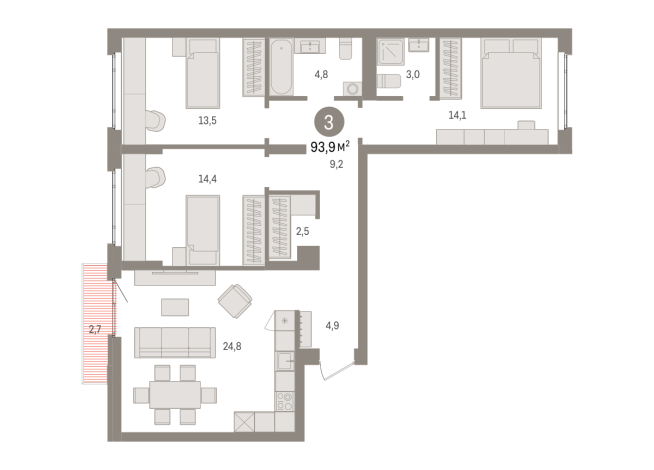 93.00 м² | 4 - 7 эт.