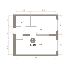 42.00 м² | 4 - 8 эт. 00