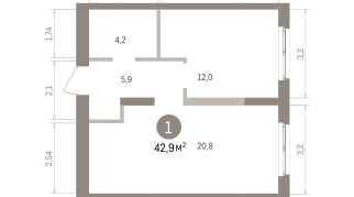 42.00 м² | 4 - 8 эт.