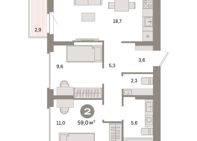 59.00 м² | 4 - 9 эт.