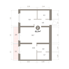 61.00 м² | 6 - 9 эт. 00