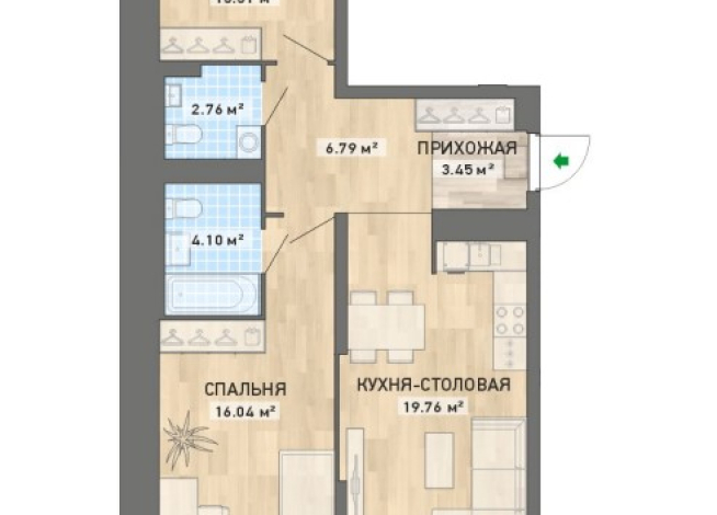 2-к квартира | 71.26 м² | 16 - 20 эт.