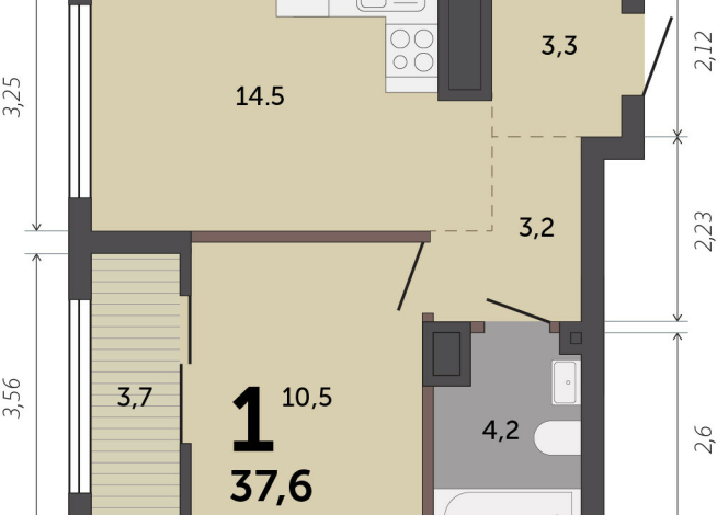 37.60 м² | 12 - 17 эт.