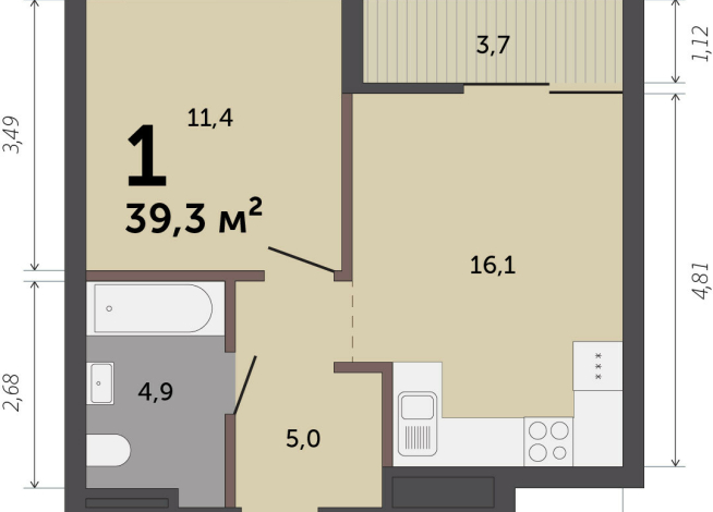 38.90 м² | 11 - 17 эт.