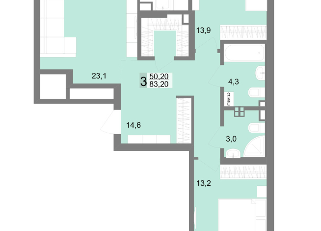 84.00 м² | 3 - 17 эт.