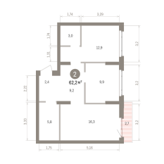 62.00 м² | 5 - 7 эт. 00