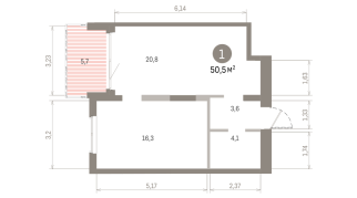 50.00 м² | 13 - 17 эт.