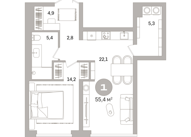 55.00 м² | 5 - 25 эт.