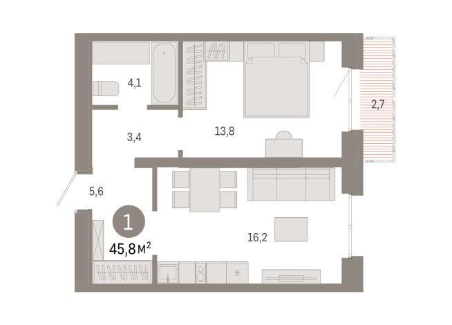 45.00 м² | 4 - 7 эт.