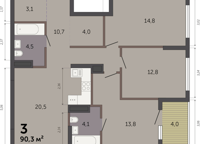 90.30 м² | 15 - 32 эт.