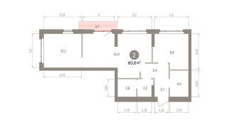 60.00 м² | 3 - 7 эт.