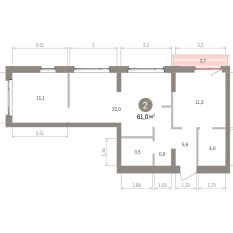 61.00 м² | 4 - 7 эт. 00