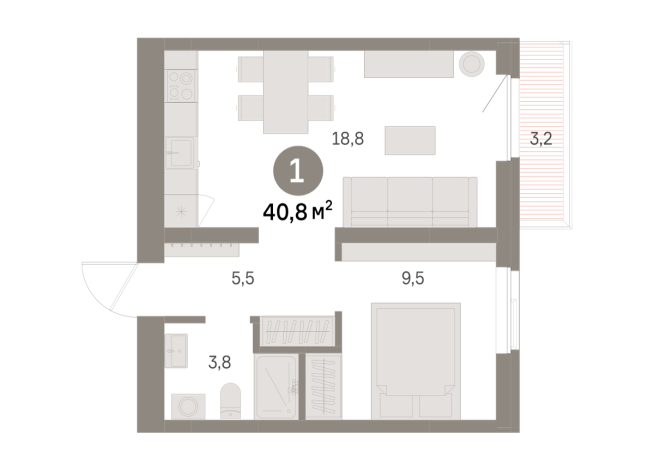 40.00 м² | 7 - 9 эт.