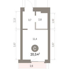 21.00 м² | 7 - 9 эт. 00