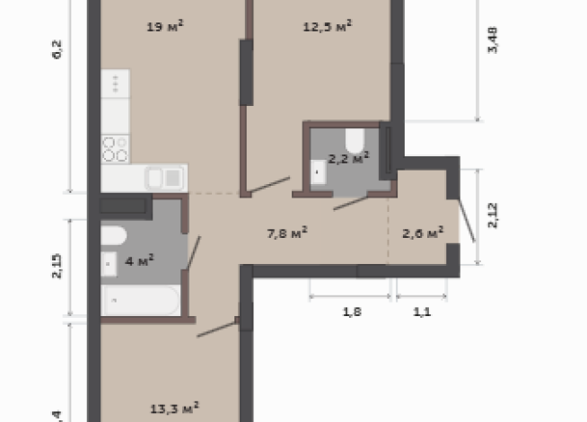 63.00 м² | 6 - 12 эт.