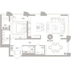 107.00 м² | 15 - 25 эт. 00