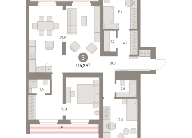 115.00 м² | 8 - 9 эт.
