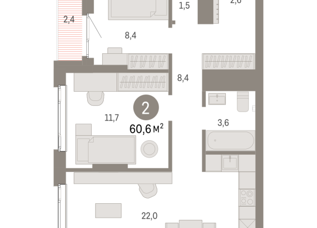 60.00 м² | 19 - 25 эт.