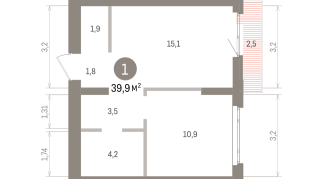 39.00 м² | 5 - 7 эт.