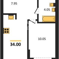 1-к квартира | 34.00 м² | 8 - 23 эт. 00