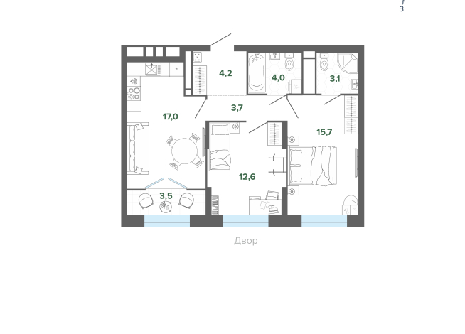 63.94 м² | 21 - 25 эт.