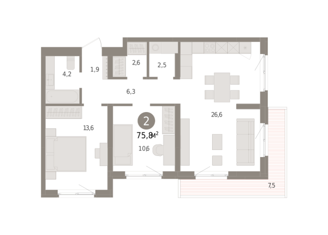 75.00 м² | 2 - 9 эт.