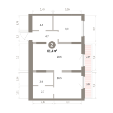 61.00 м² | 4 - 9 эт. 00