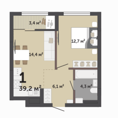 39.20 м² | 10 - 12 эт. 00