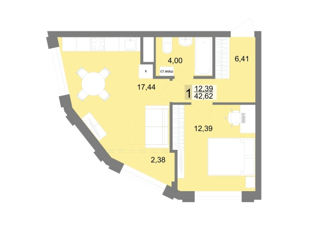 42.62 м² | 18 - 25 эт.
