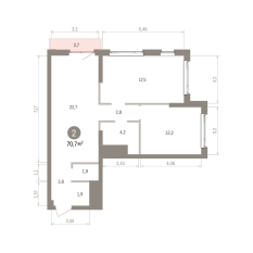 70.00 м² | 23 - 25 эт. 00