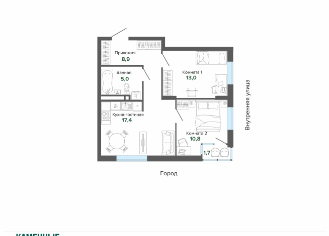 56.71 м² | 9 - 25 эт.