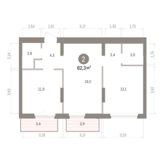 62.00 м² | 7 - 9 эт. 00