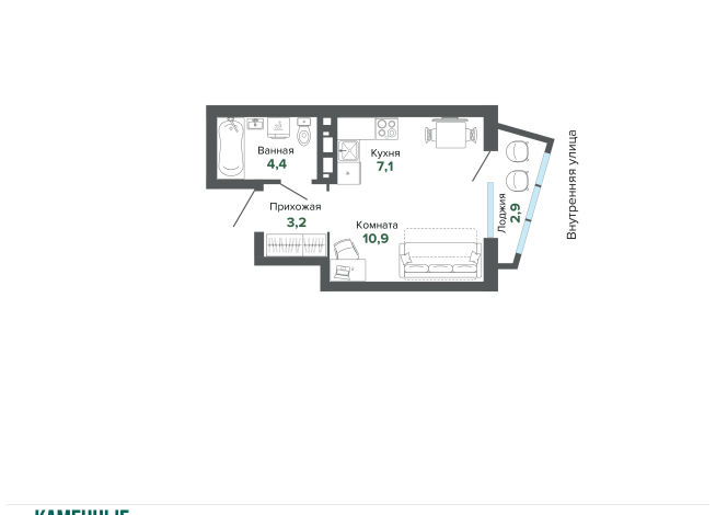 28.43 м² | 12 - 25 эт.