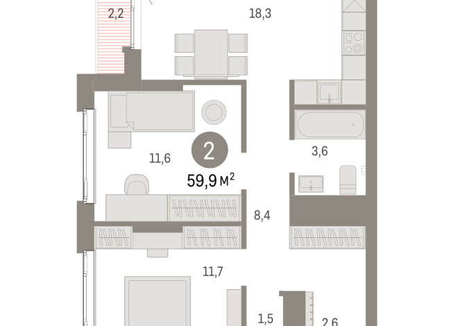59.00 м² | 20 - 25 эт.