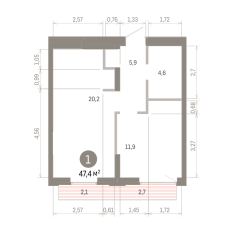 47.00 м² | 11 - 16 эт. 00