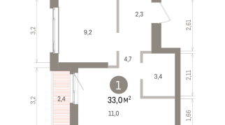 33.00 м² | 19 - 25 эт.